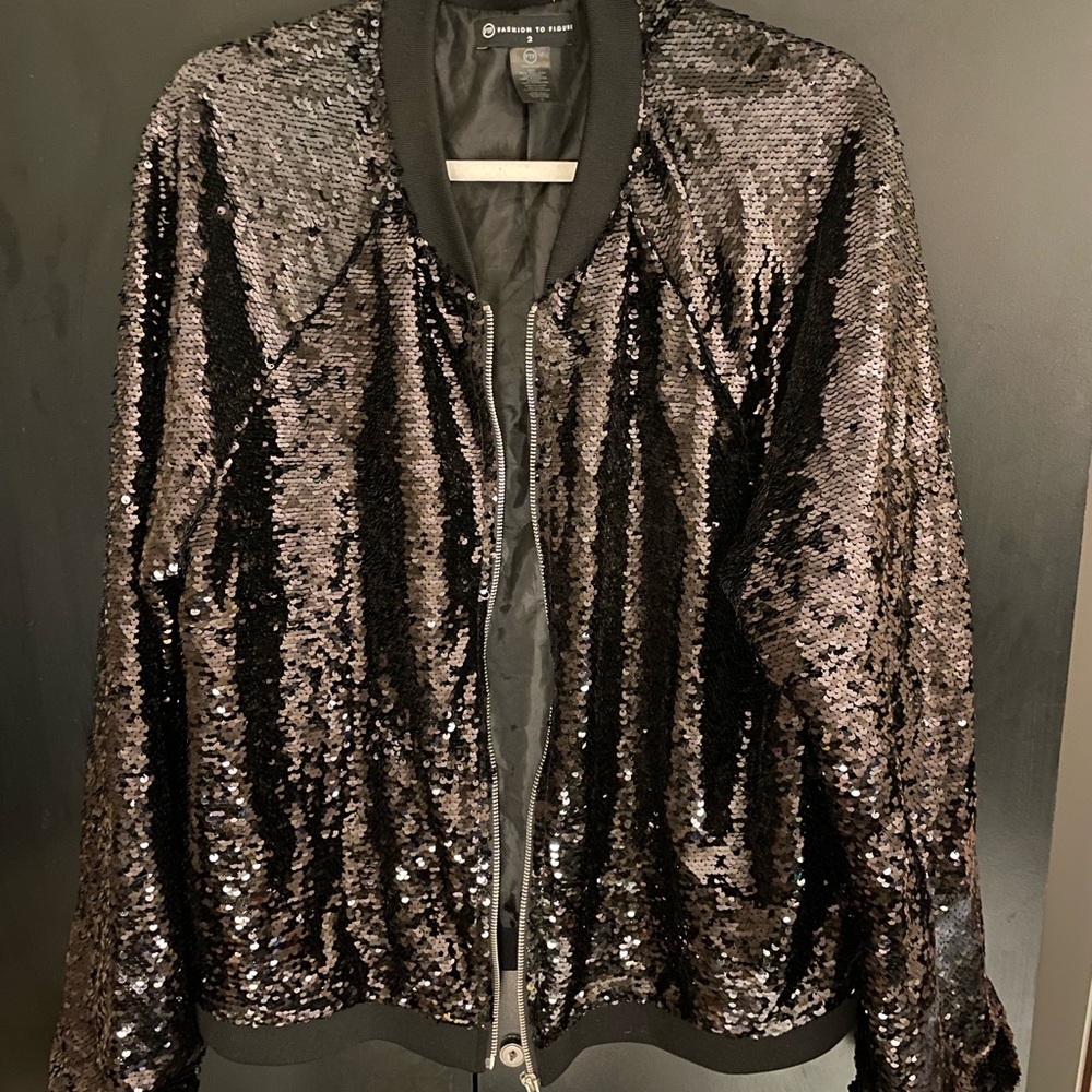 Black Sequin Bomber Jacket